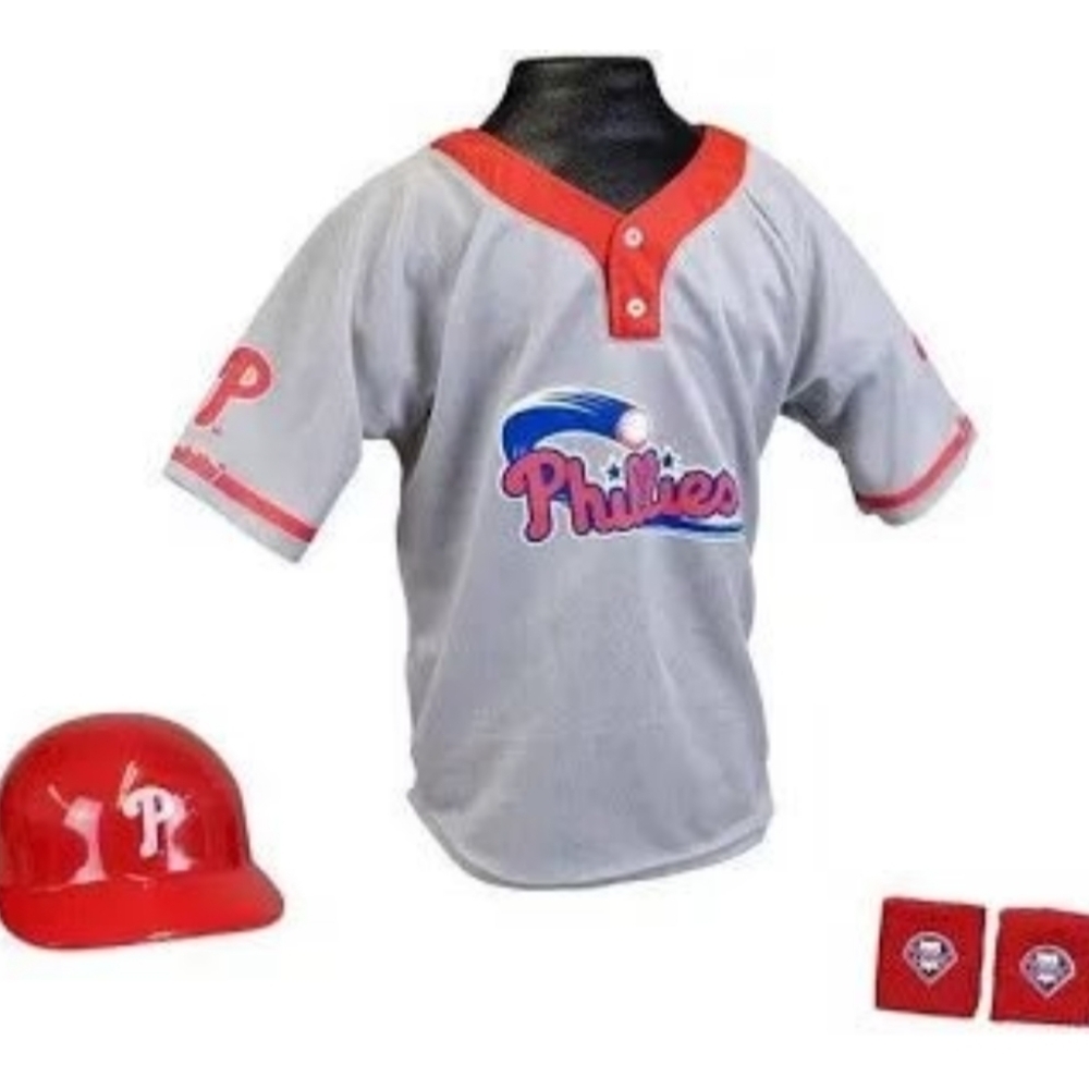 Kids Phillies Gray and Red Baseball Jersey